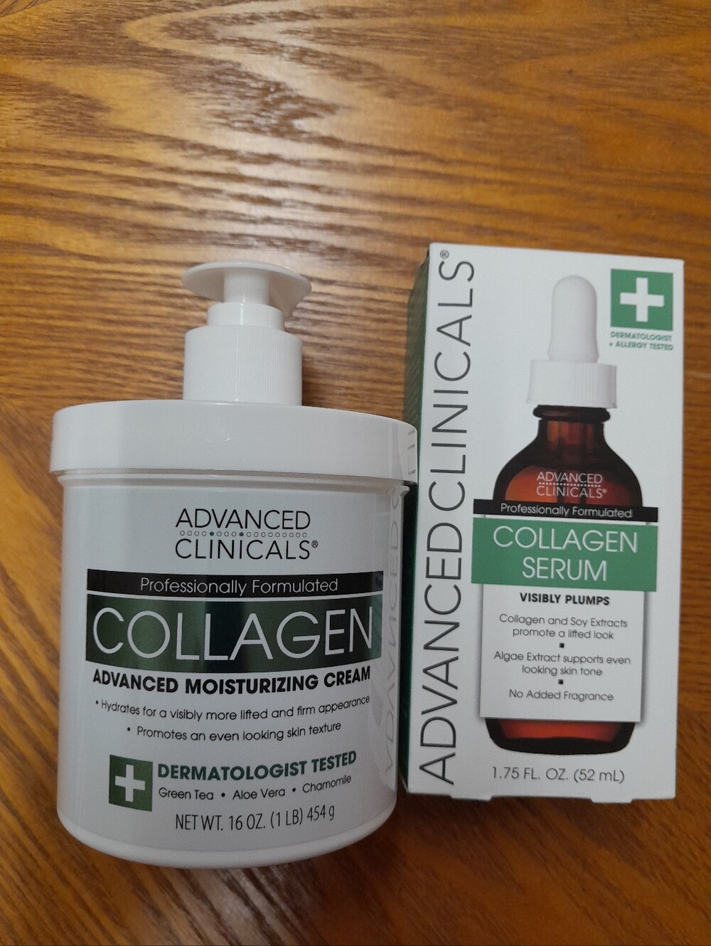 Advanced Clinicals Collagen Skin Rescue Cream & Collagen Serum NWT Size:16 oz